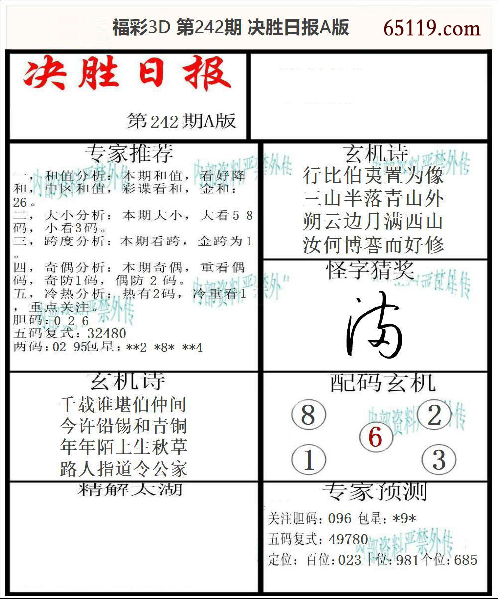 福彩3D决胜日报A版