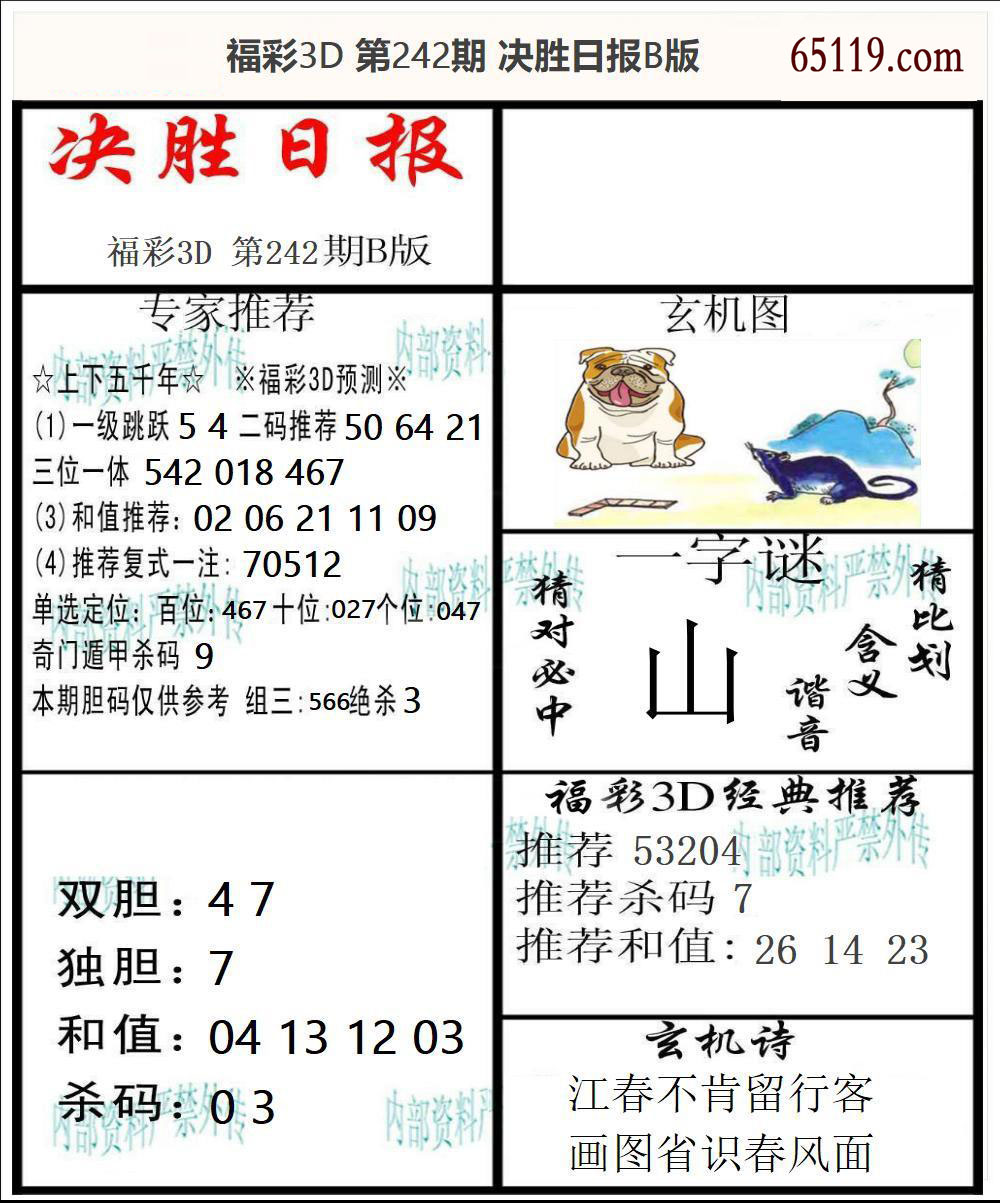 福彩3D决胜日报B版