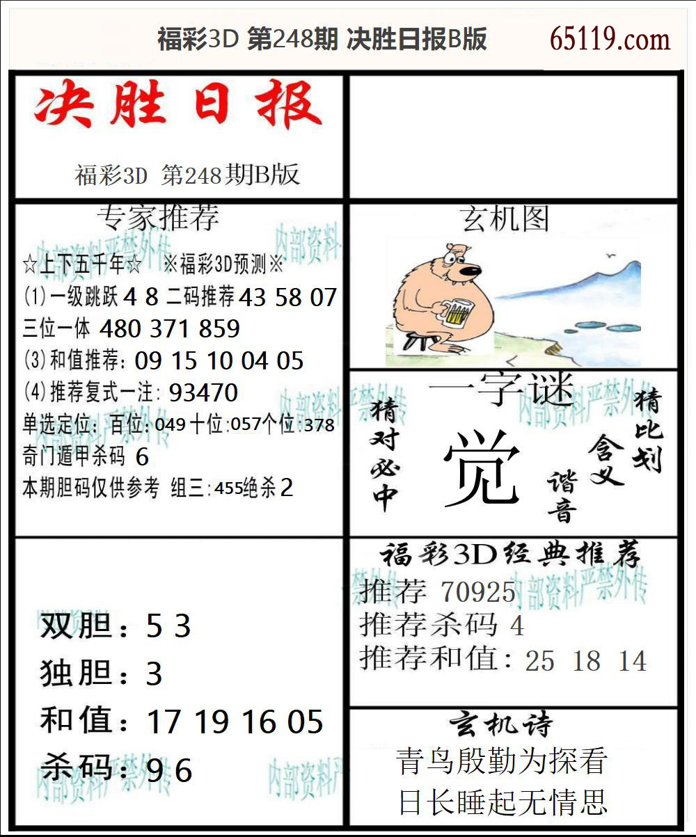 福彩3D决胜日报B版